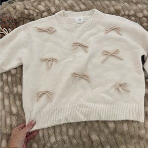 Cream Sweater with Bow Details